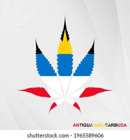 Flag of Antigua and Barbuda in Marijuana leaf shape. The concept of legalization Cannabis in Antigua and Barbuda. Medical cannabis illustration.