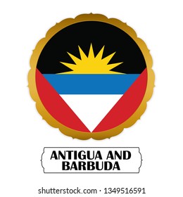 Flag of Antigua and Barbuda with name icon, Golden sticker with flag of the Antigua and Barbuda.vector