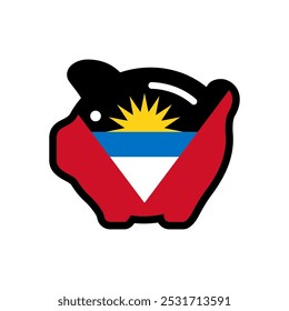 Flag of Antigua and Barbuda, piggy bank icon, vector symbol.