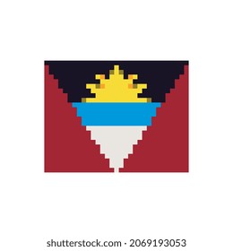 Flag Antigua and Barbuda. Pixel art. Stickers design.  Isolated vector illustration. 