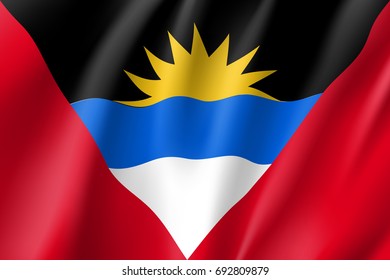 Flag Antigua Barbuda realistic icon. State insignia of the nation in realistic style on the entire page. National symbol in the form of a vector illustration
