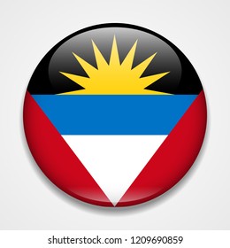 Flag of Antigua and Barbuda. Round glossy badge