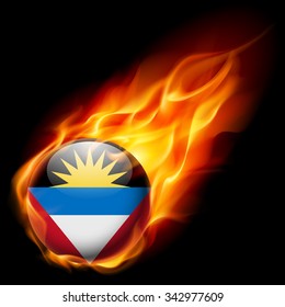 Flag of Antigua and Barbuda as round glossy icon burning in flame