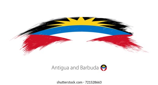 Flag of Antigua and Barbuda in rounded grunge brush stroke. Vector illustration.