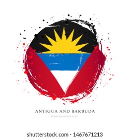 Flag of Antigua and Barbuda in the shape of a large circle. Vector illustration on a white background. Brush strokes are drawn by hand. Independence Day.