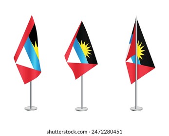 Flag of Antigua and Barbuda with silver pole