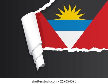 Flag of Antigua and Barbuda under ripped paper vector illustration.