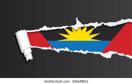 Flag of Antigua and Barbuda under ripped paper vector illustration.