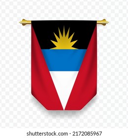 Flag of Antigua and Barbuda. Vector illustration of a vertical hanging flag on a transparent background (PNG).