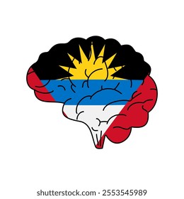 Flag of Antigua and Barbuda. Vector illustration of a combination of a human brain with a country flag on a white background.