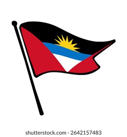 Flag of Antigua and Barbuda. Antigua and Barbuda flag vector illustration icon design in the hand-drawn style. Fluttering flagpole flag.