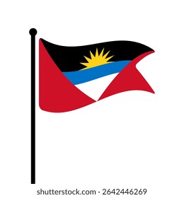 Flag of Antigua and Barbuda. Antigua and Barbuda flag vector illustration icon design. Fluttering flagpole flag.