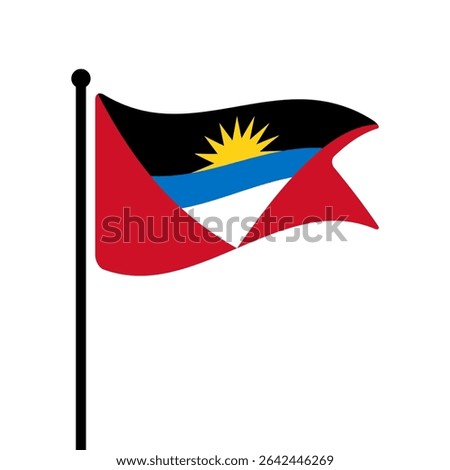 Flag of Antigua and Barbuda. Antigua and Barbuda flag vector illustration icon design. Fluttering flagpole flag.
