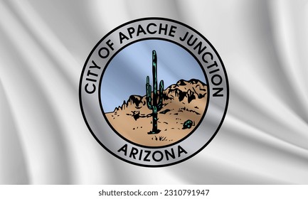 Flag of Apache Junction, Arizona, USA. Realistic waving flag of Apache Junction vector background.