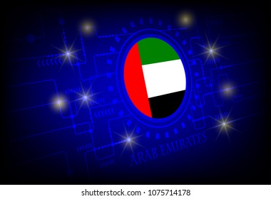 Flag of Arab Emirates on a background of technology.