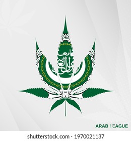 Flag of Arab League in Marijuana leaf shape. The concept of legalization Cannabis in Arab League. Medical cannabis illustration.