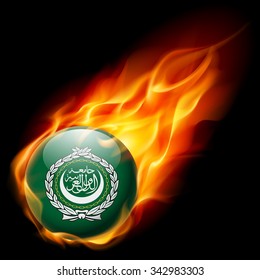 Flag of Arab League as round glossy icon burning in flame