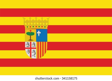 Flag of Aragon autonomous communities of the Spain. Vector illustration.