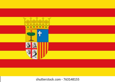 Flag of Aragon autonomous communities of the Spain. Vector illustration.