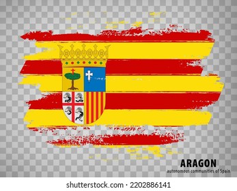 La bandera de Aragón pincha. Bandera Aragón de la comunidad autónoma sobre fondo transparente para el diseño de su sitio web, aplicación, UI. Reino de España. Vector de material.  EPS10.