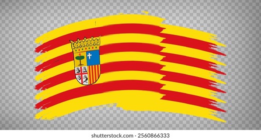 Flag of Aragon brush strokes. Waving Flag Autonomous Community Aragon  with title  on transparent background for your web site design, logo, app, UI. Kingdom of Spain. Stock vector.  EPS10.