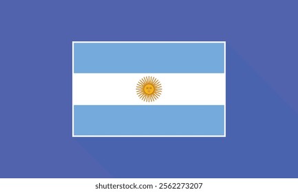 Flag of Argentina against a blue background with a long shadow. Flat style vector illustration