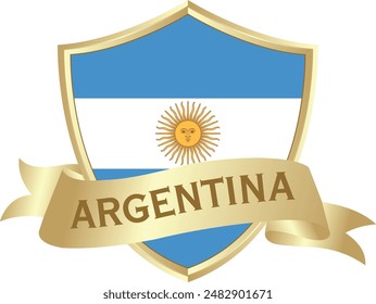 Flag of argentina as around the metal gold shield with argentina flag