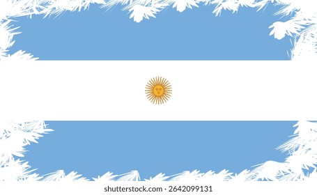 Flag of Argentina with brush splash effect and textured border. EPS vector file for cultural, educational, and international use.