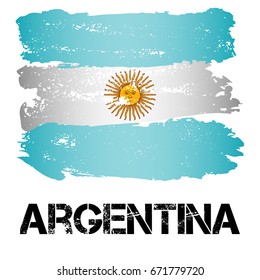 Flag Of Argentina From Brush Strokes In Grunge Style Isolated On White Background. Country In South America. Latin America. Vector Illustration