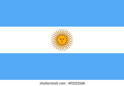 Flag of Argentina in correct size, proportions and colors. Accurate official standard dimensions. Argentine Republic national flag. Argentinian patriotic symbol, banner, element, background. Vector