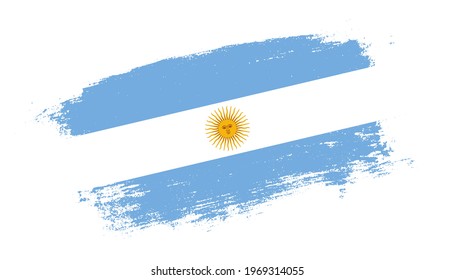 Flag of Argentina country on brush paint stroke trail view. Elegant texture of national country flag