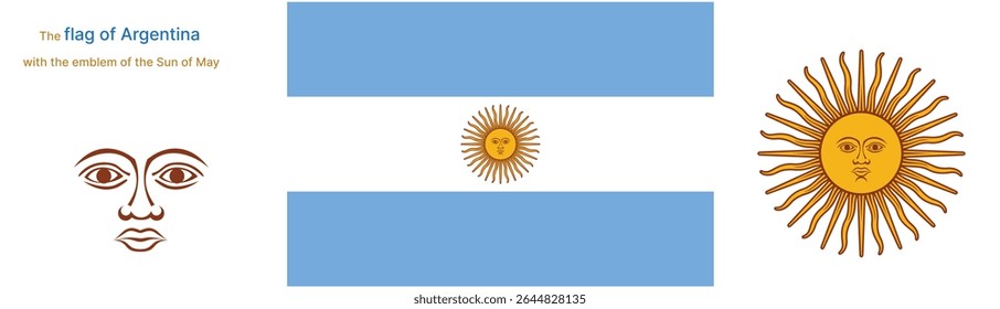 A bandeira da Argentina com o emblema do Sol de maio no seu centro . eps.