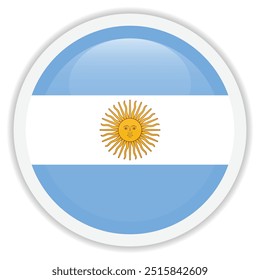 Flag of Argentina. Glossy vector badge with shadow underneath. Round icon isolated on white background