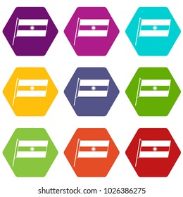 Flag of Argentina icon set many color hexahedron isolated on white vector illustration