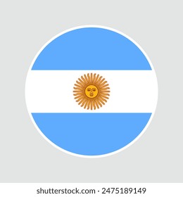 The flag of Argentina. Flag icon. Standard color. Round flag. Computer illustration. Digital illustration. Vector illustration.	