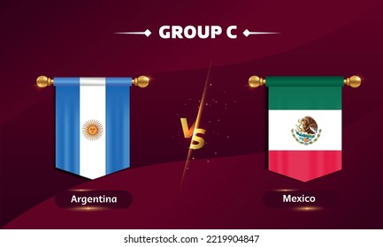 flag Argentina, flag Mexico, match versus group c on red background. vector illustration