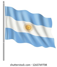Flag of Argentina with flag pole waving in wind. Vector illustration