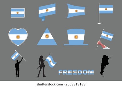 Bandeira da Argentina Set, Original e simples Bandeira da Argentina Pacote, ilustração vetorial da bandeira da Argentina Coleção
