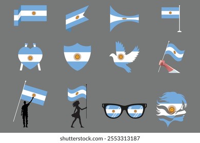 Bandeira da Argentina Set, Original e simples Bandeira da Argentina Pacote, ilustração vetorial da bandeira da Argentina Coleção
