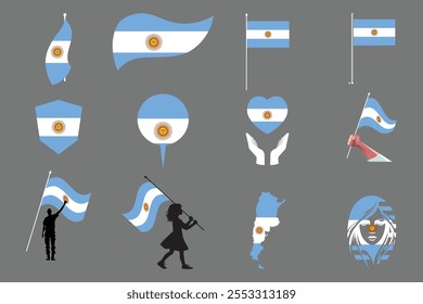 Bandeira da Argentina Set, Original e simples Bandeira da Argentina Pacote, ilustração vetorial da bandeira da Argentina Coleção
