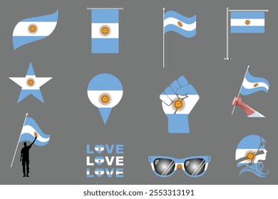 Bandeira da Argentina Set, Original e simples Bandeira da Argentina Pacote, ilustração vetorial da bandeira da Argentina Coleção
