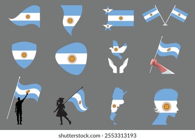 Bandeira da Argentina Set, Original e simples Bandeira da Argentina Pacote, ilustração vetorial da bandeira da Argentina Coleção
