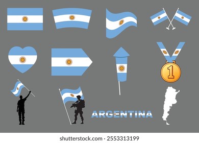 Bandeira da Argentina Set, Original e simples Bandeira da Argentina Pacote, ilustração vetorial da bandeira da Argentina Coleção
