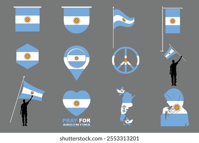 Bandeira da Argentina Set, Original e simples Bandeira da Argentina Pacote, ilustração vetorial da bandeira da Argentina Coleção
