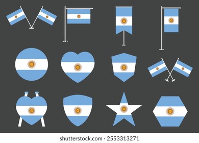 Bandeira da Argentina Set, Original e simples Bandeira da Argentina Pacote, ilustração vetorial da bandeira da Argentina Coleção
