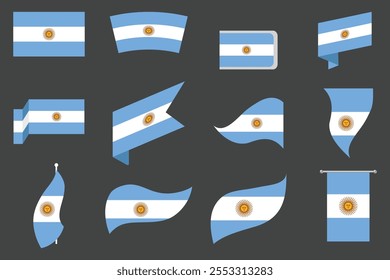 Bandeira da Argentina Set, Original e simples Bandeira da Argentina Pacote, ilustração vetorial da bandeira da Argentina Coleção
