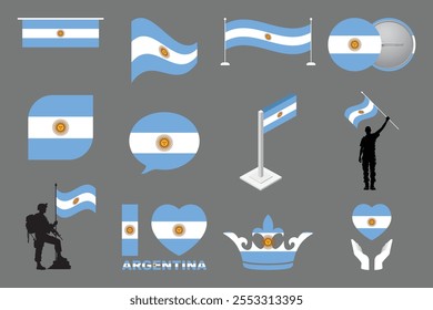 Bandeira da Argentina Set, Original e simples Bandeira da Argentina Pacote, ilustração vetorial da bandeira da Argentina Coleção
