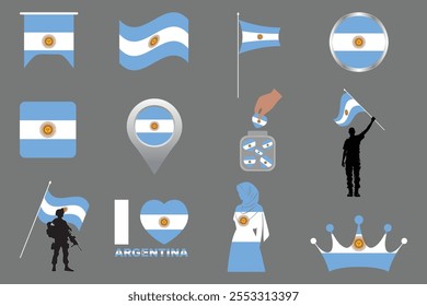 Bandeira da Argentina Set, Original e simples Bandeira da Argentina Pacote, ilustração vetorial da bandeira da Argentina Coleção
