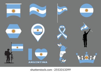 Bandeira da Argentina Set, Original e simples Bandeira da Argentina Pacote, ilustração vetorial da bandeira da Argentina Coleção
