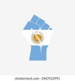 Flag of Argentina in the shape of raised hand sign isolated on background. Fist symbol modern, simple, vector, icon for website design, mobile app, ui. Vector Illustration